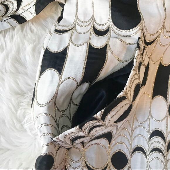 TRINA TURK Belted Trench Coat Metallic Print Jacquard‎ Black Cream Size 4 - Picture 7 of 12